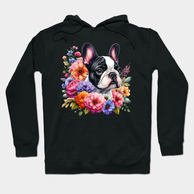 A French bulldog with beautiful colorful flowers Hoodie by CreativeSparkzz